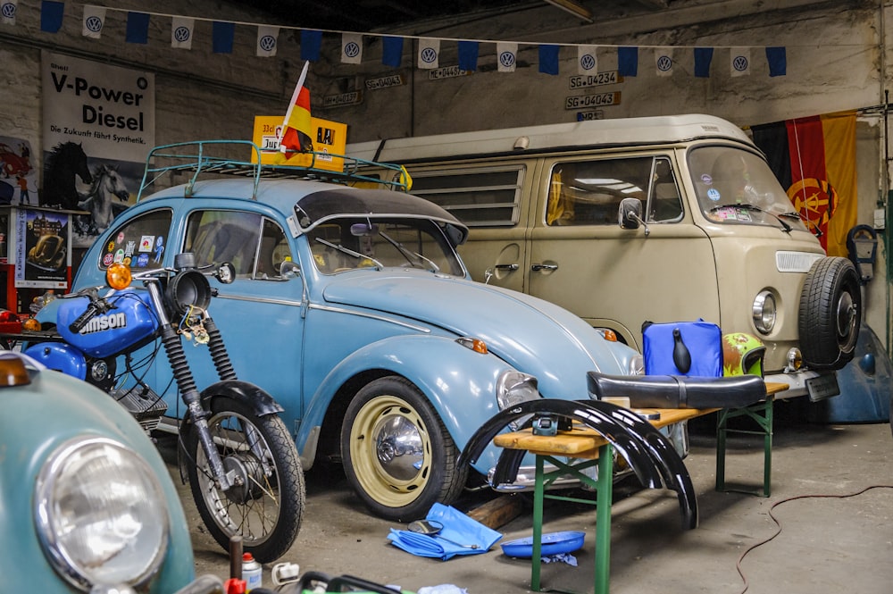 blue and white vintage car