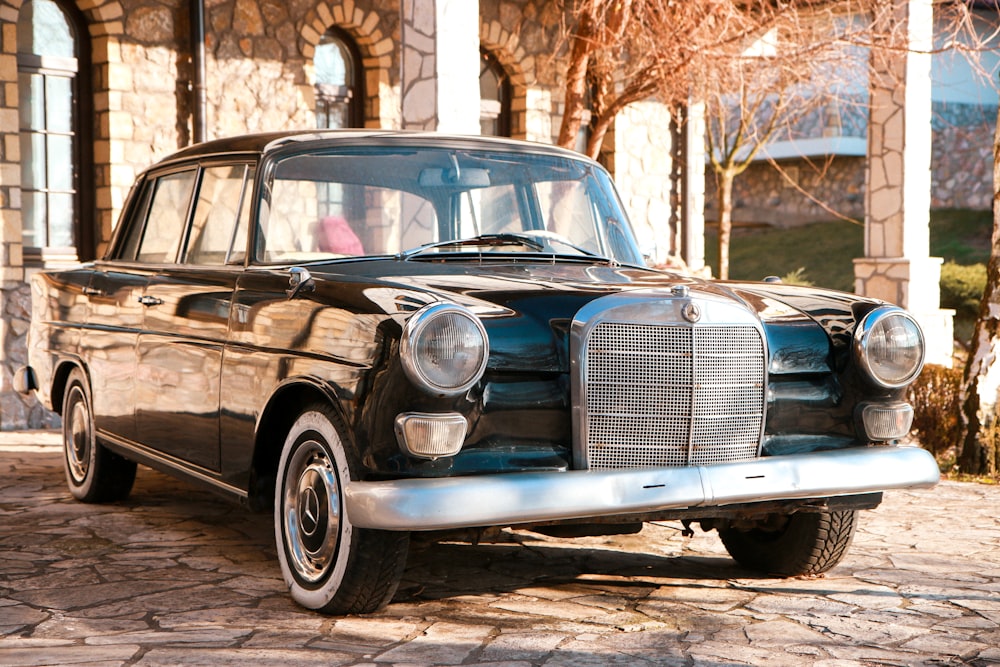 blue and silver vintage car