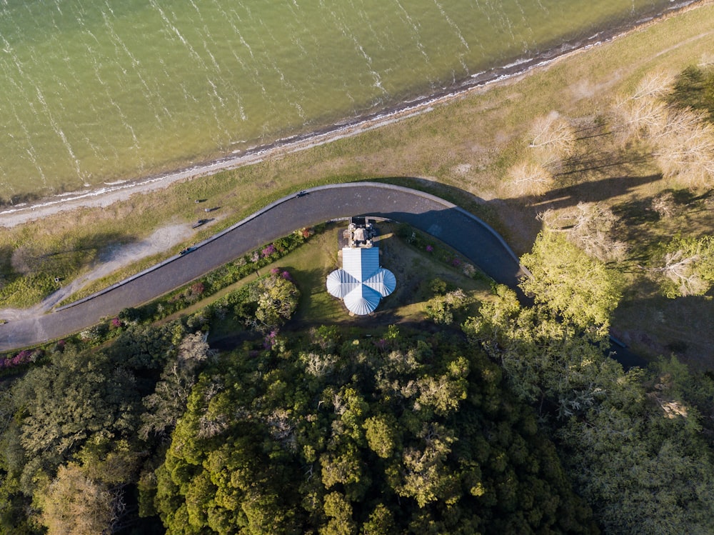 aerial view of green grass field