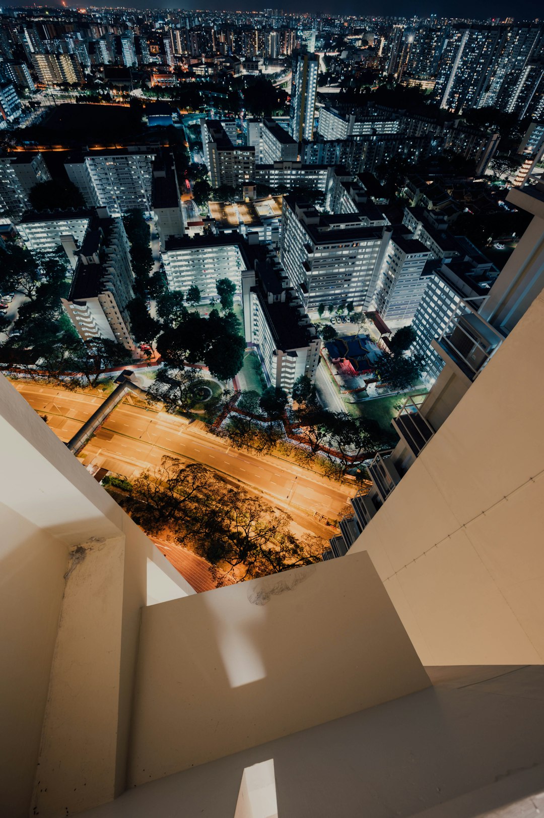 aerial view of city buildings during night time