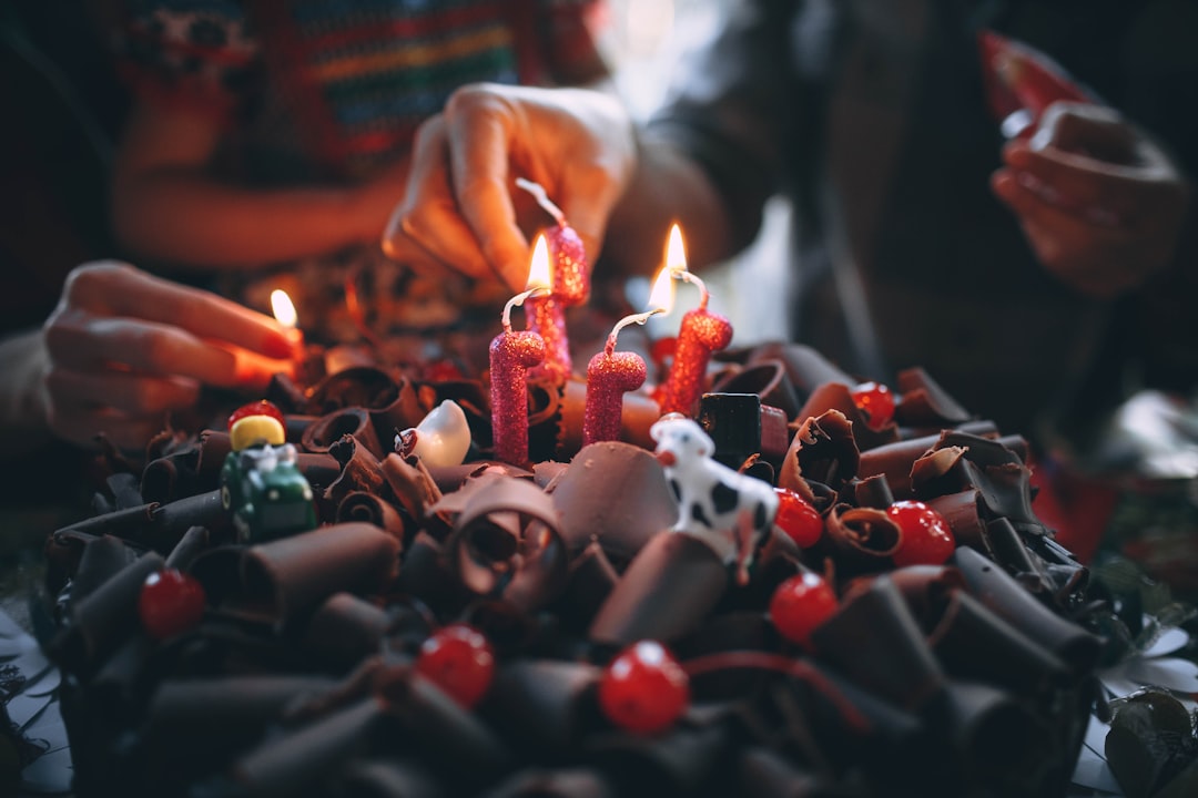 red and green baubles on brown wooden table