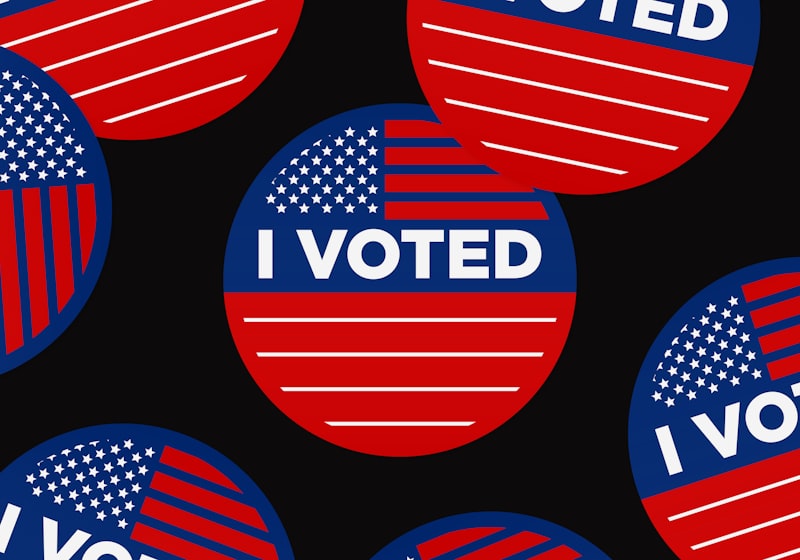 I Voted stickers with American flag design
