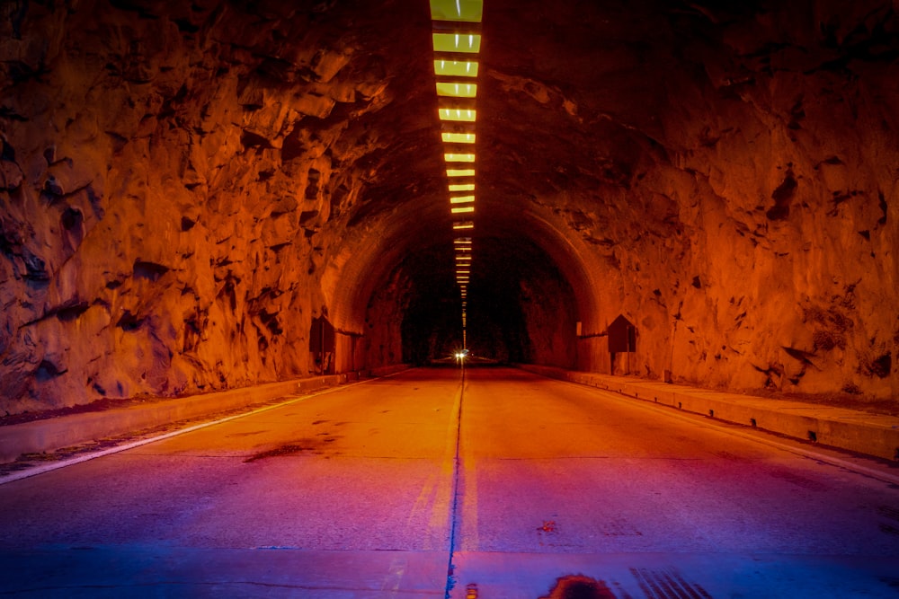 tunnel with light turned on during night time