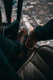 Aviator-inspired boots featured against a backdrop of clouds.