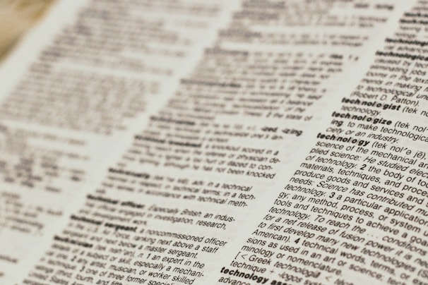 Dictionarywhite printer paper with black text