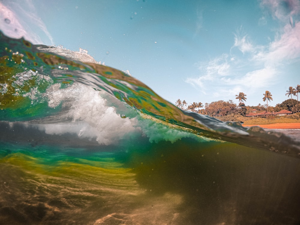 green and brown water wave