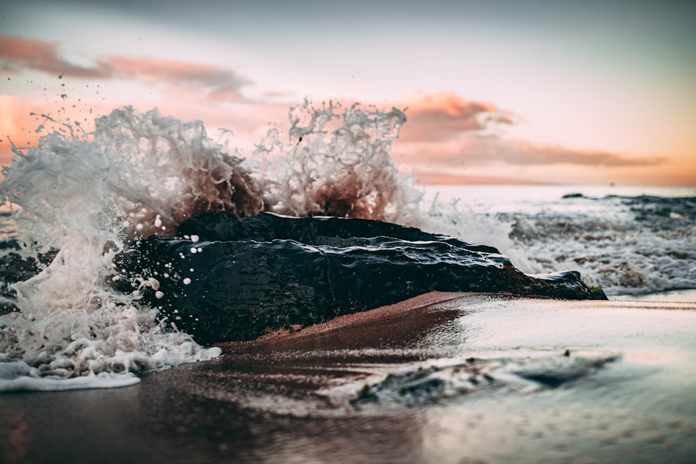 Les vagues de l’océan s’écrasent sur le rivage pendant la journée