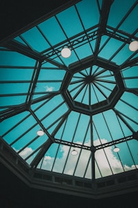 black metal framed glass roof