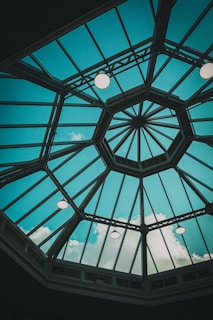 black metal framed glass roof