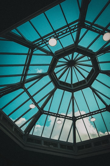black metal framed glass roof