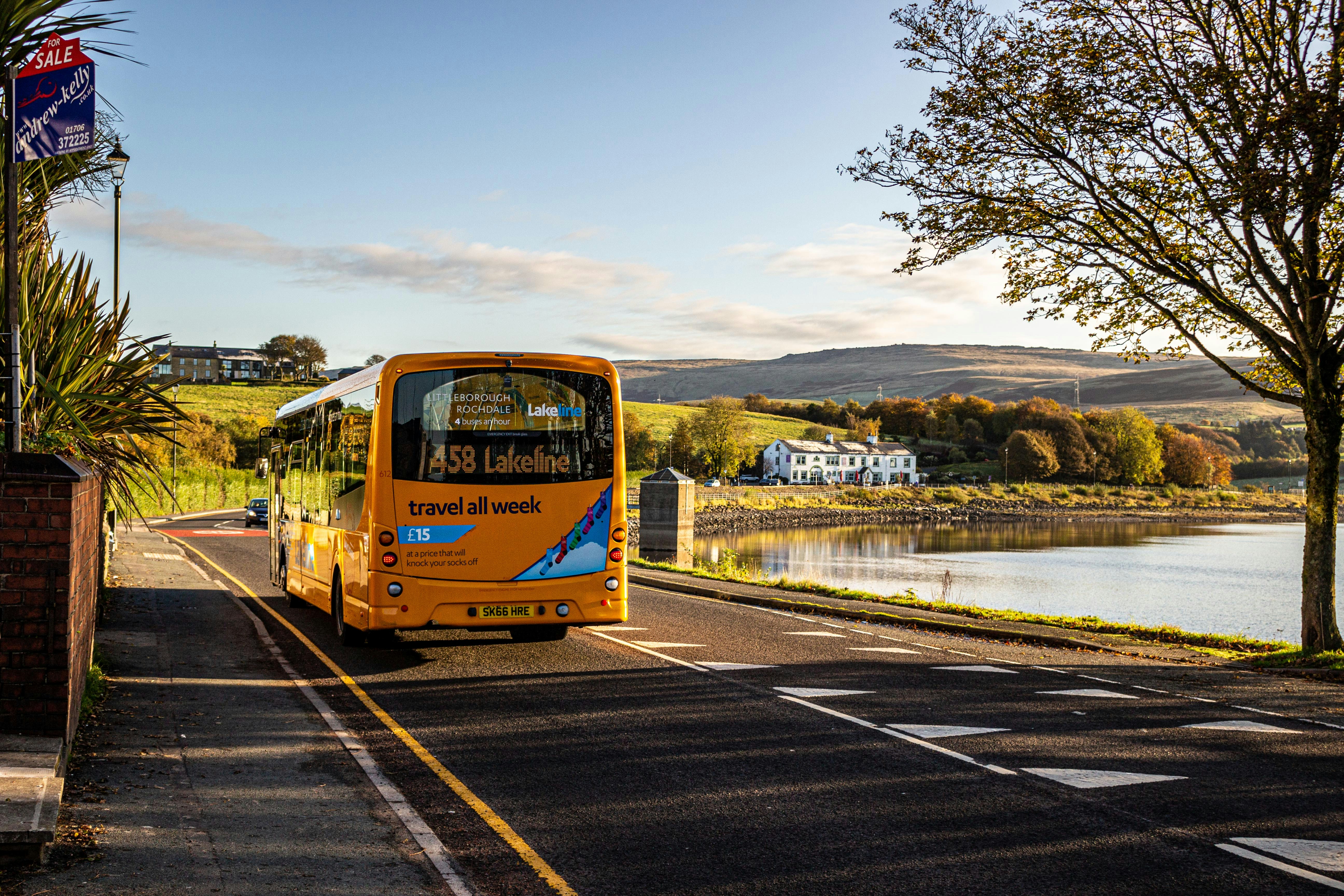 blue and yellow bus on road during daytime