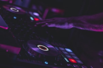 black dj controller with black and white lights