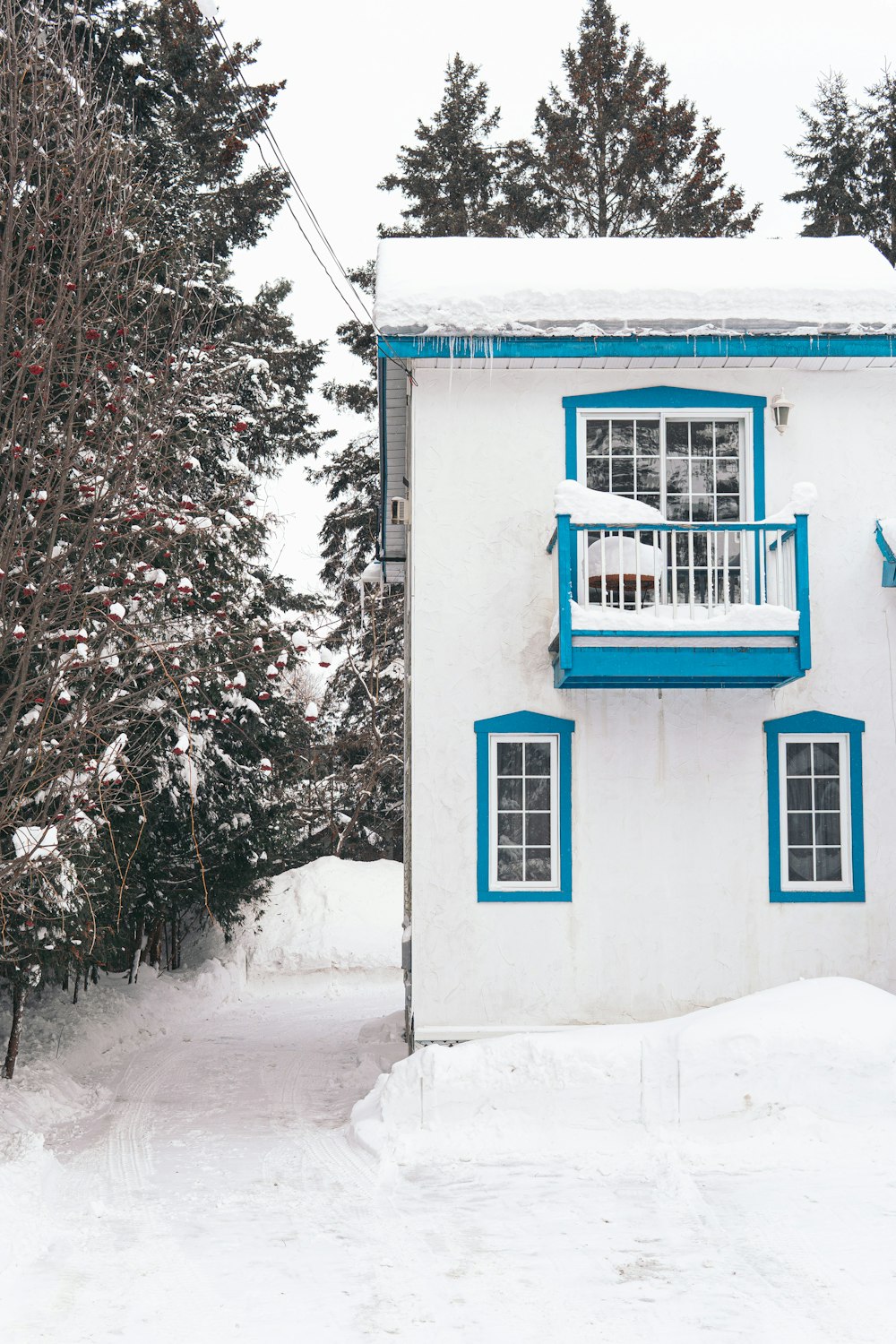 白と青のコンクリートの家
