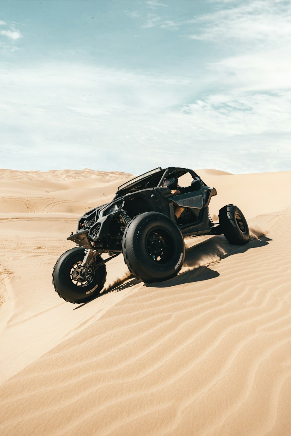Schwarz-graues Sportrad auf braunem Sand