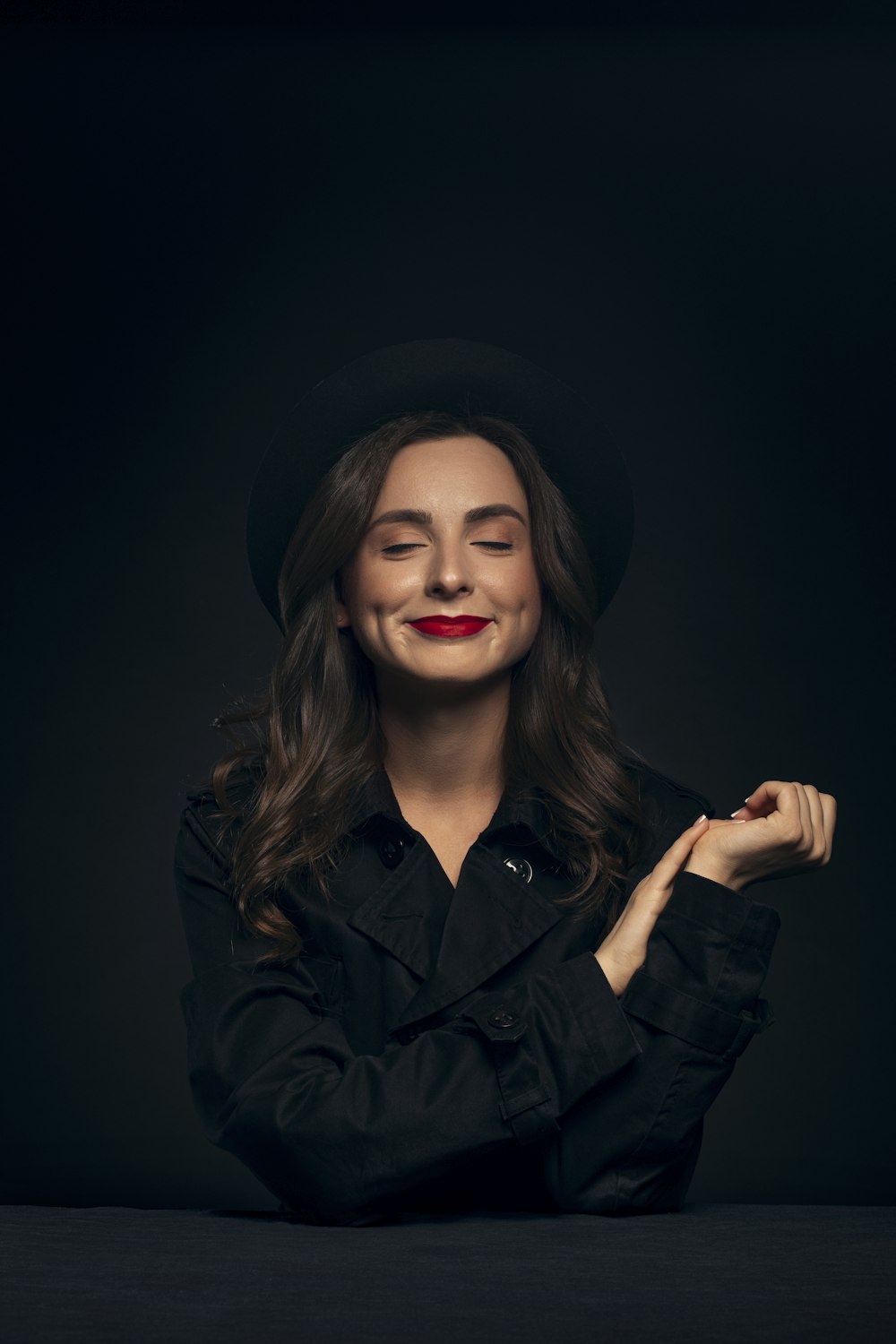 woman in black leather jacket