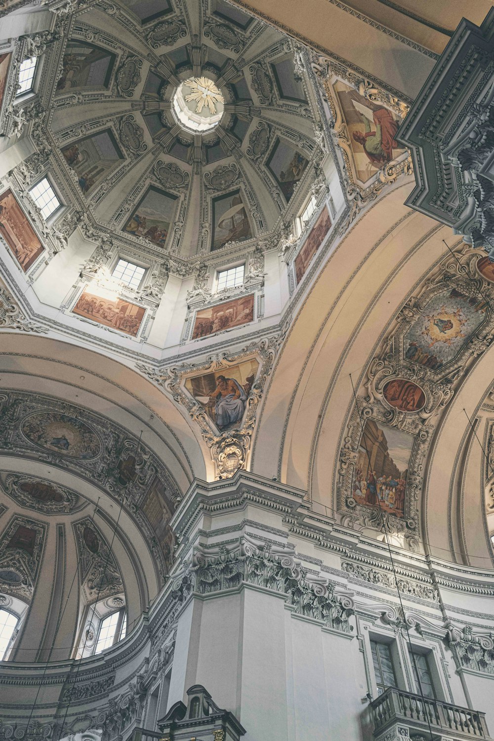 low angle photography of brown and white ceiling