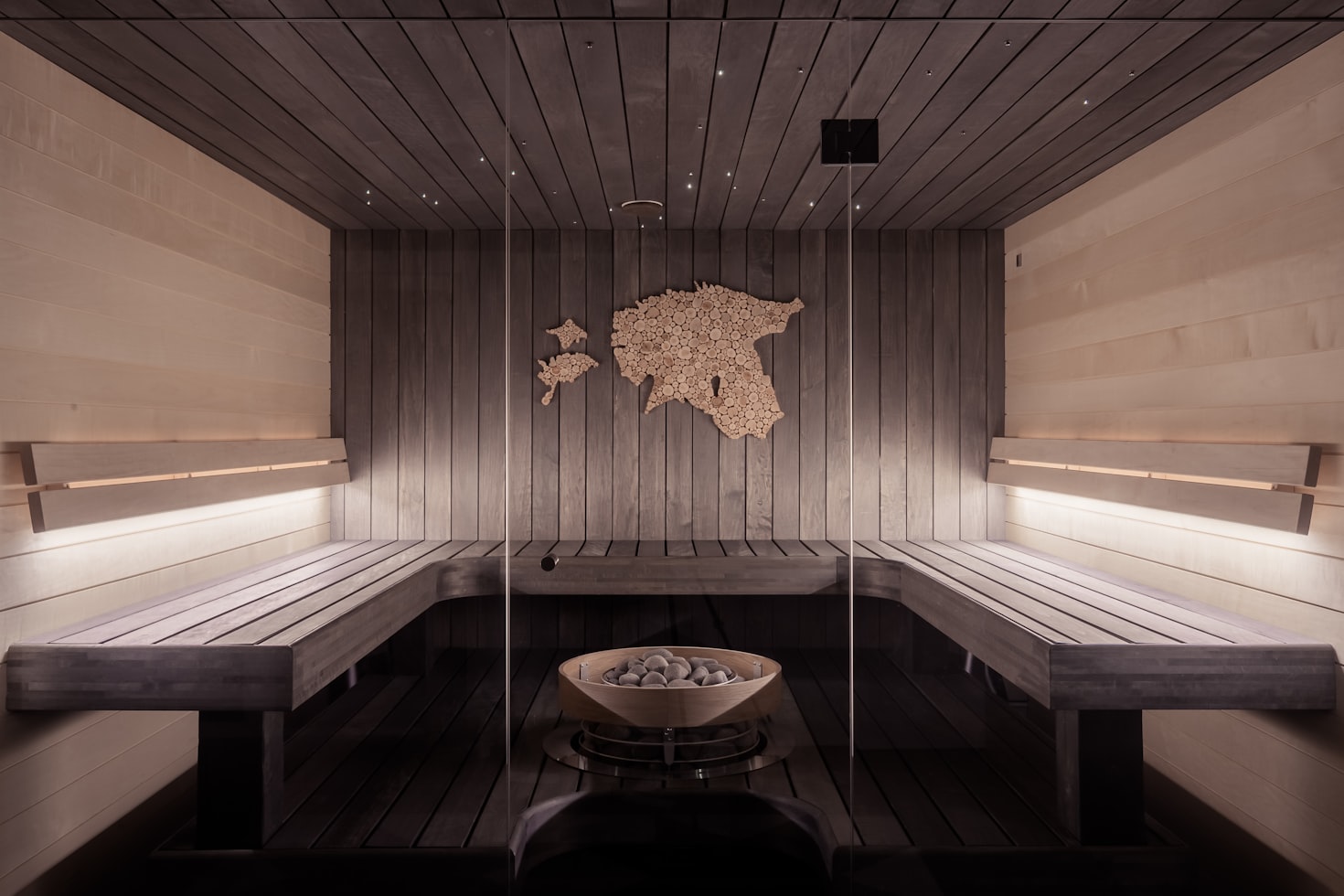 A small still spa room with low light