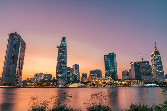 city skyline during night time in Nha Rong Harbor Vietnam