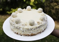 A fluffy coconut cake dusted with toasted coconut flakes.