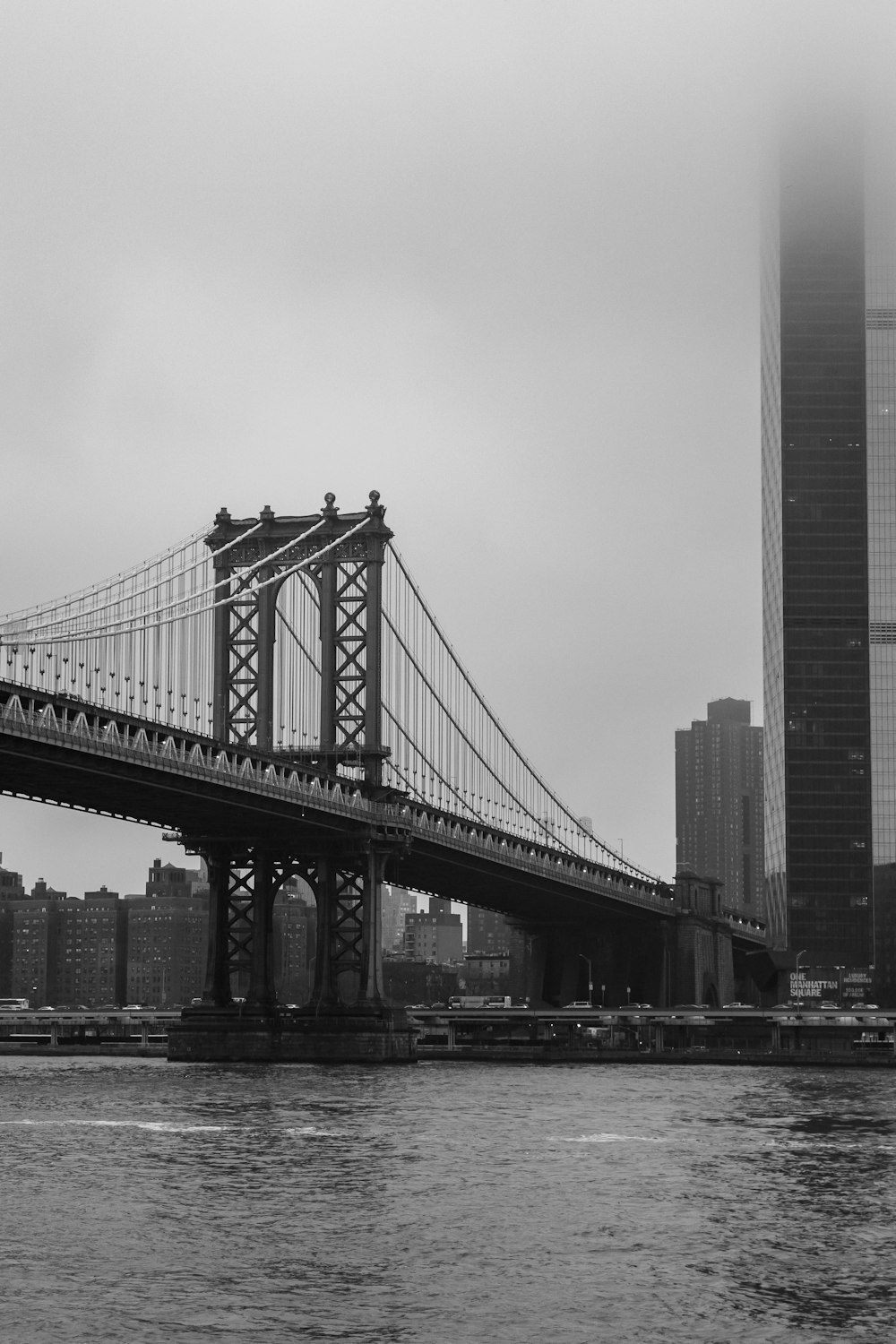 grayscale photo of brooklyn bridge