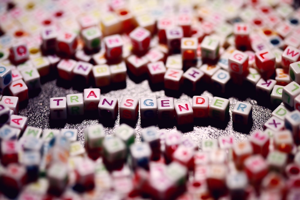 Transgender written on colorful blocks