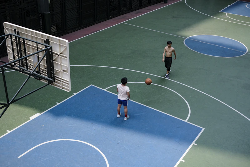Basketball players in action during a game