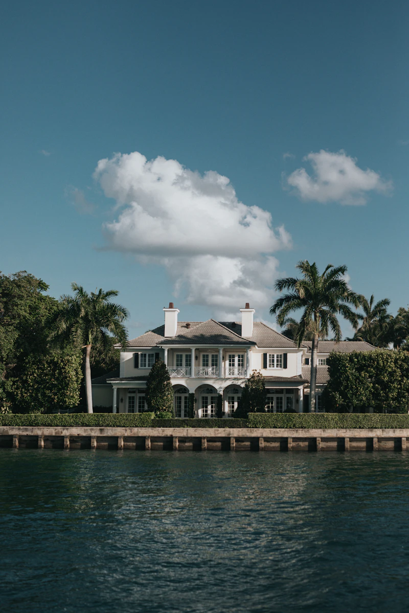 Waterfront estate with palm trees on Biscayne Bay