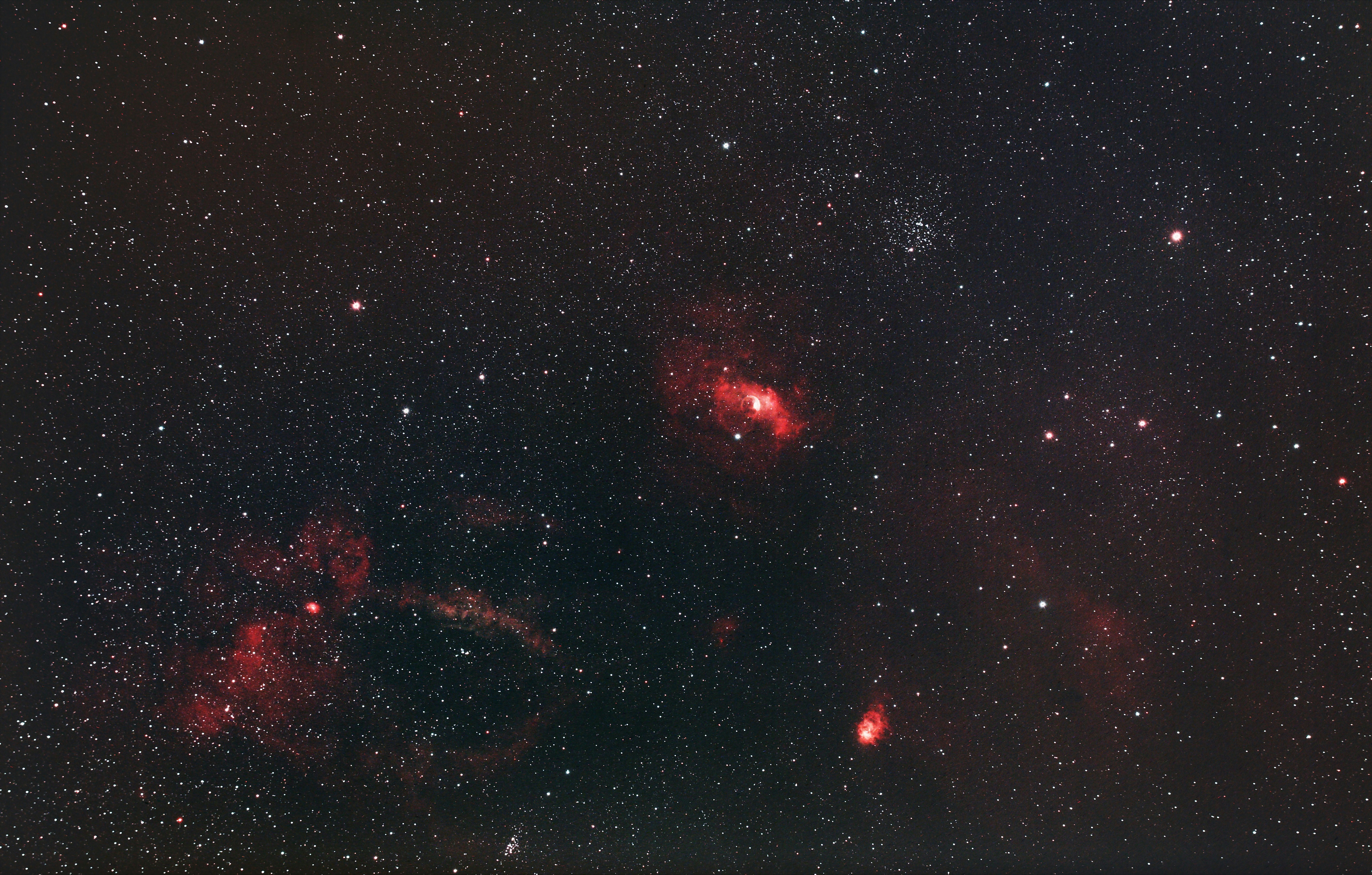 Bubble Nebula region w/ open cluster M52 and Lobster's Claws (zoom in to see Bubble)