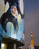 womans face on glass building