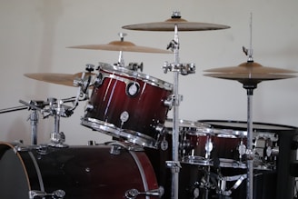 red and white drum set