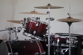 red and white drum set