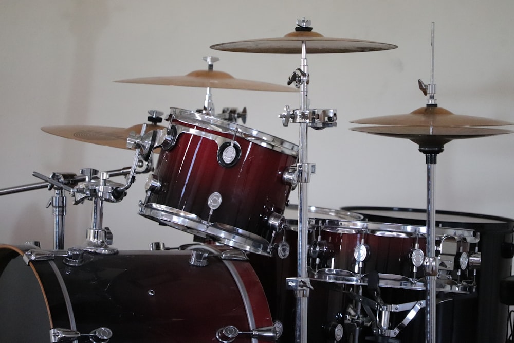 red and white drum set