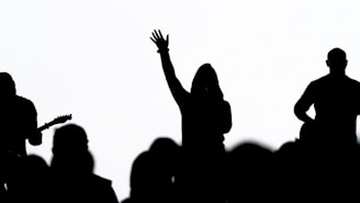 silhouette of people raising their hands