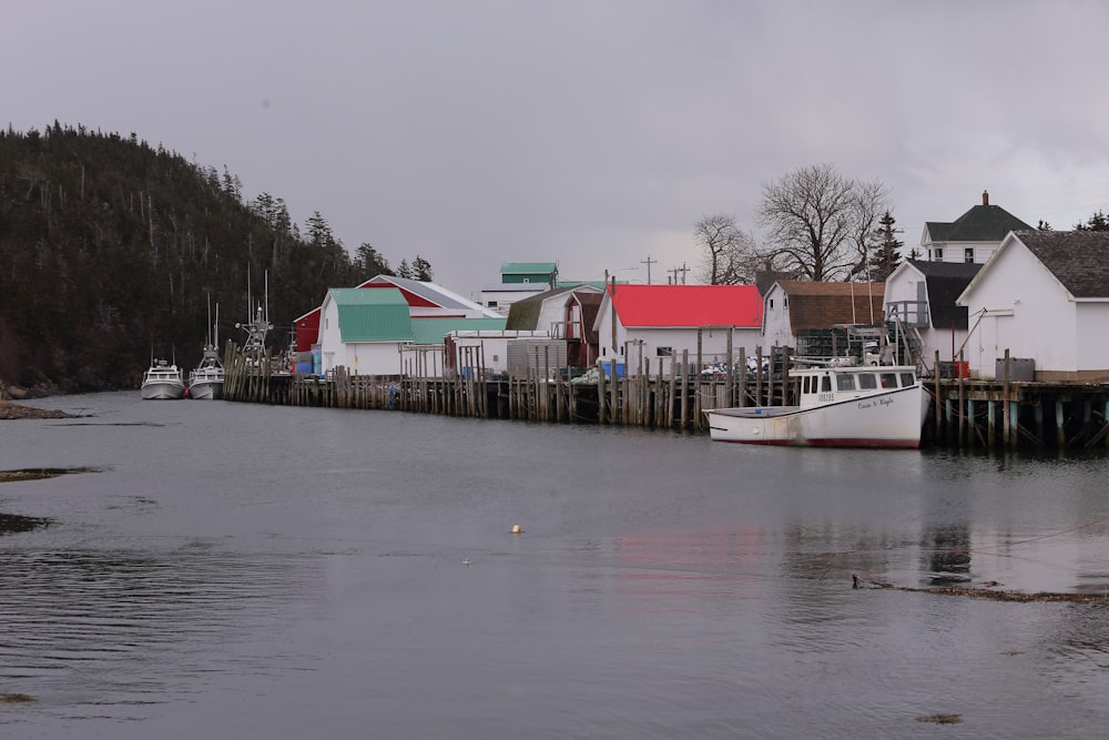 Bateau blanc et rouge sur l’eau près des maisons pendant la journée