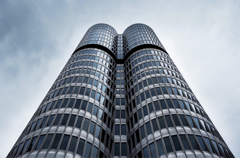 blue and white glass building