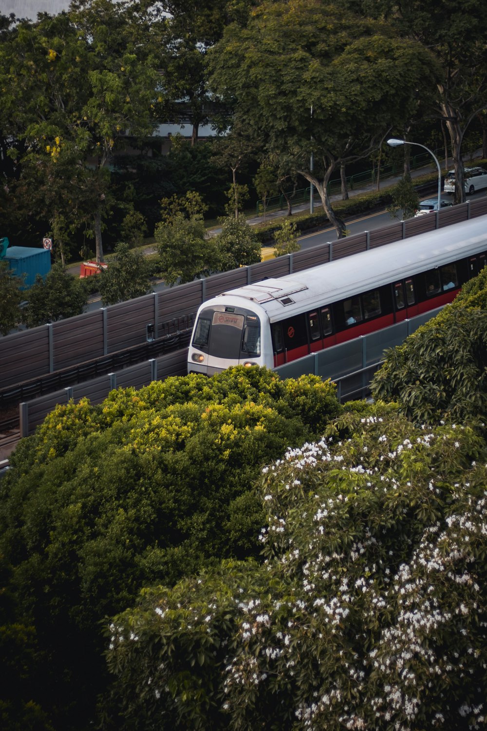 red and white train on rail tracks during daytime