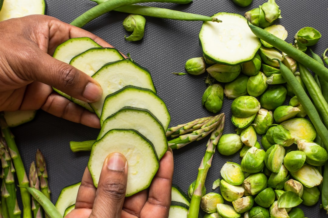 sliced cucumber on green vegetable