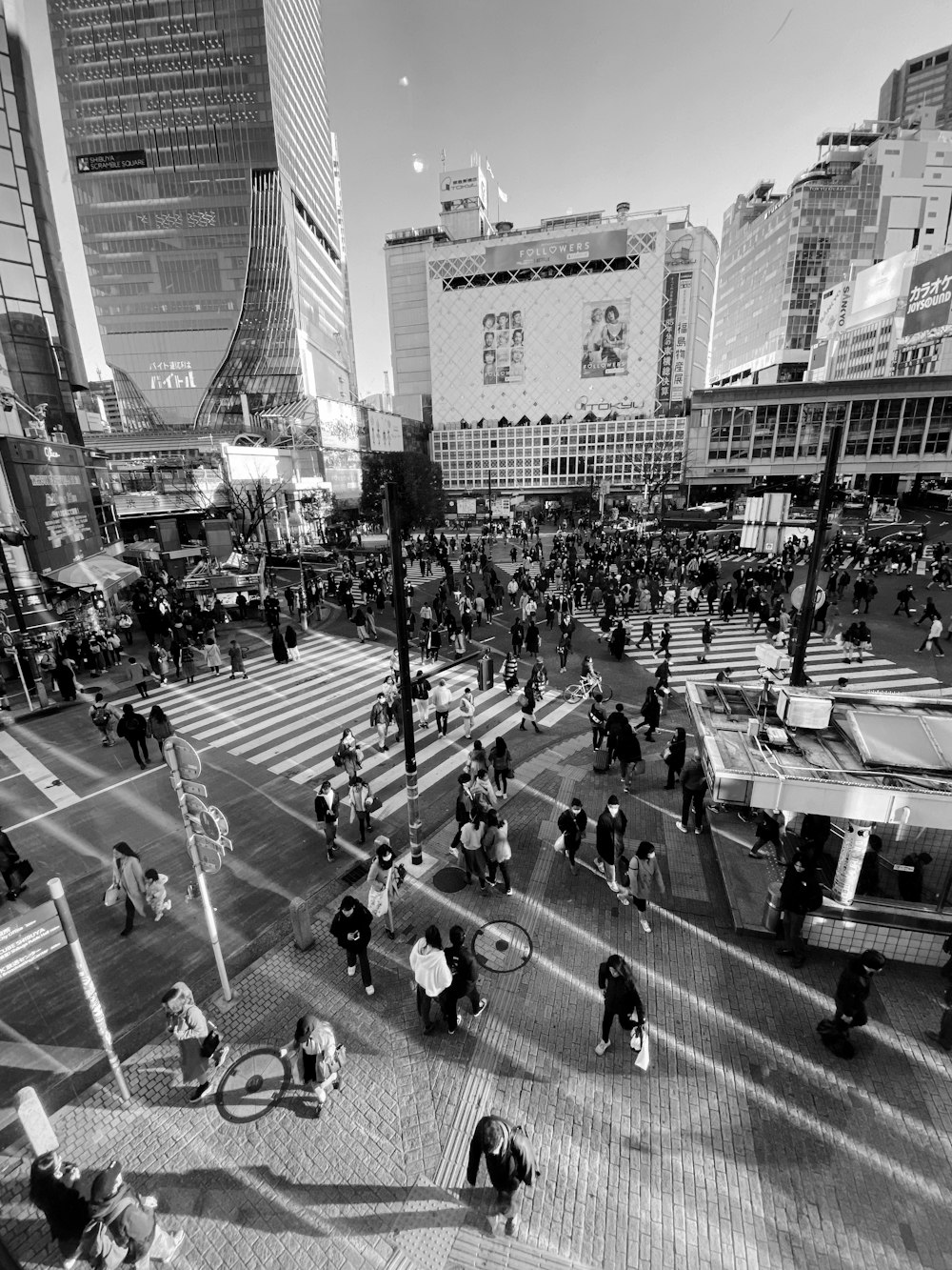 grayscale photo of people on street