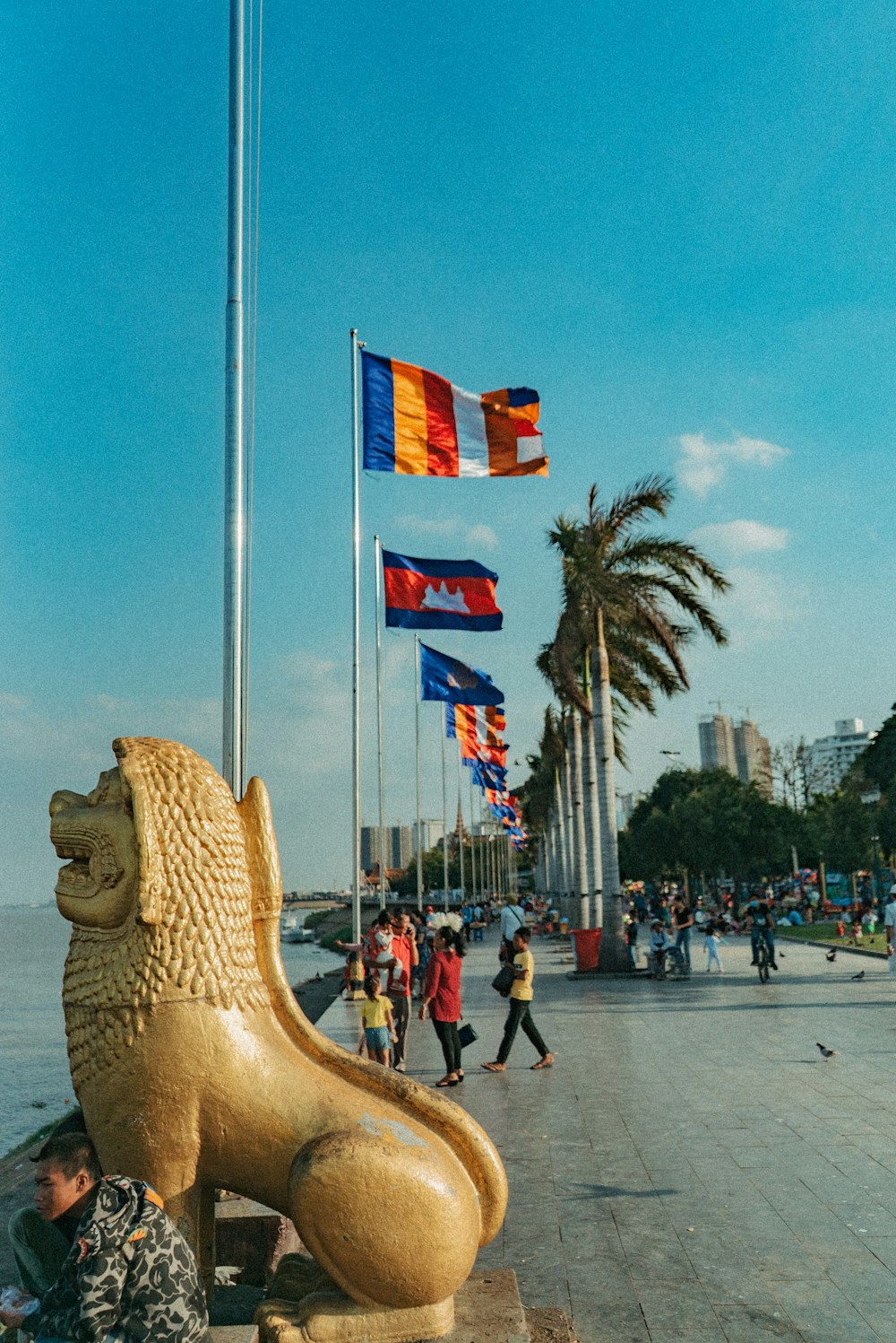 people walking on street with flags and flags during daytime