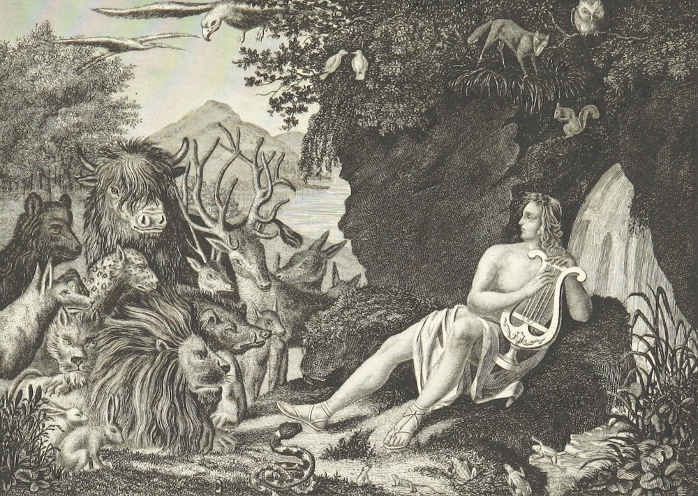 Mujer en vestido sentada en boceto de roca