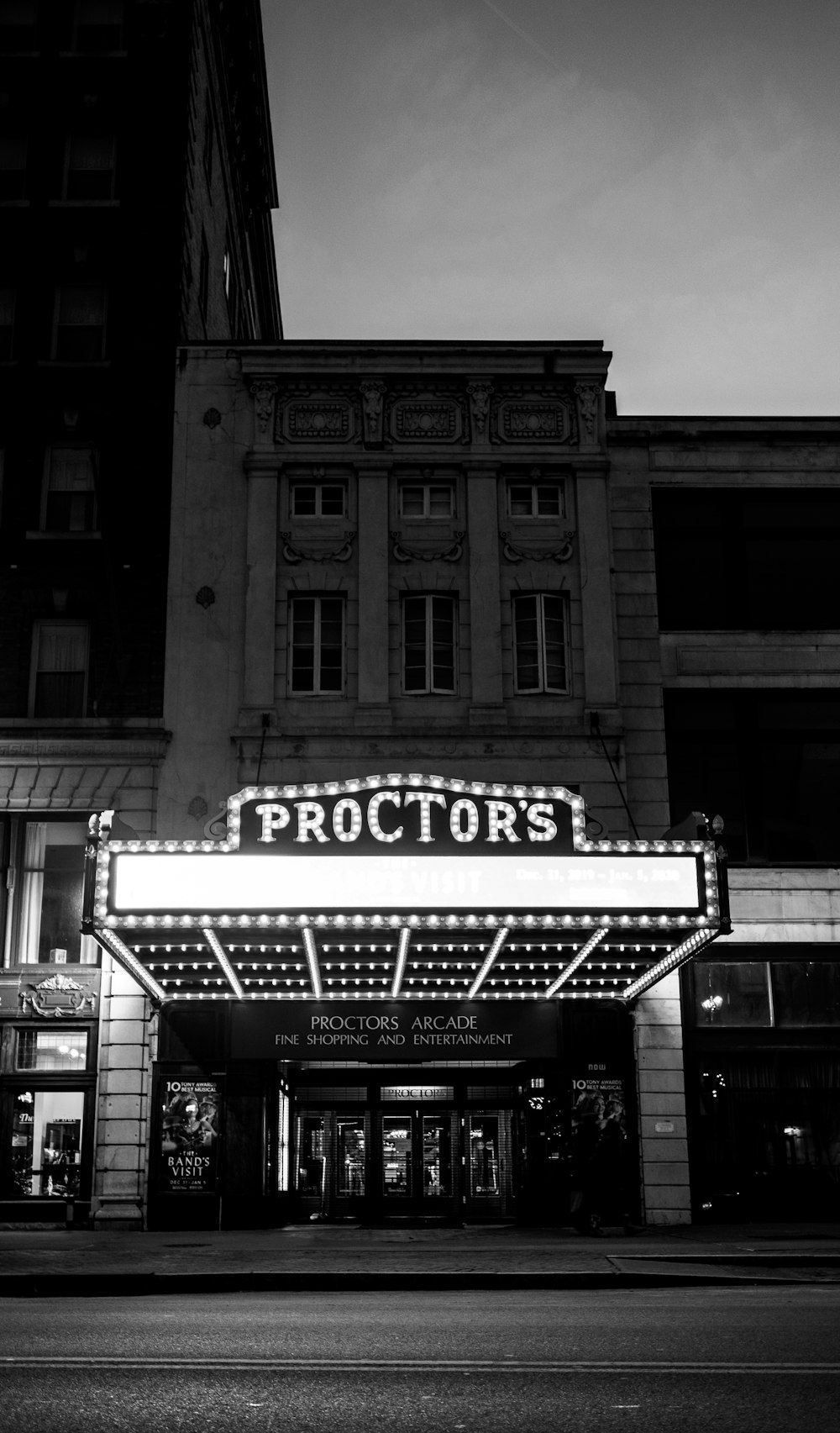 grayscale photo of UNK building