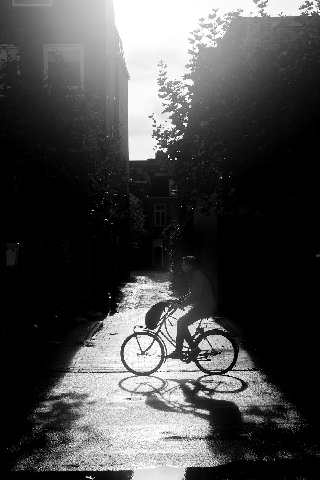 grayscale photo of woman riding bicycle on road