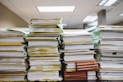stack of books on table