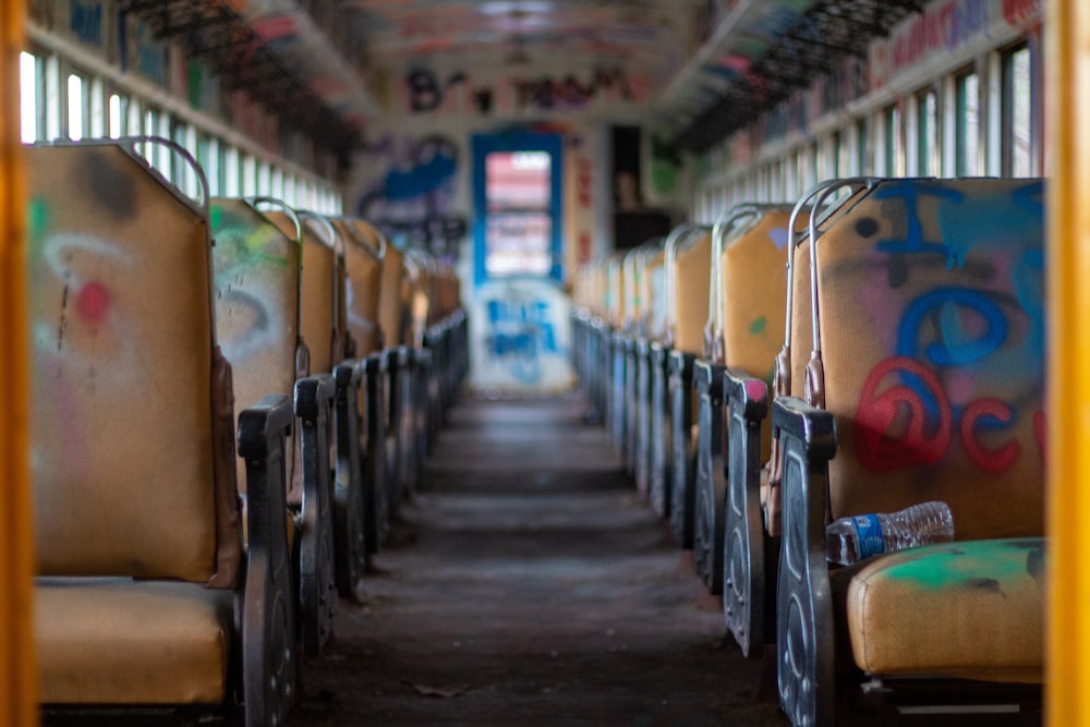 blue and yellow train seats