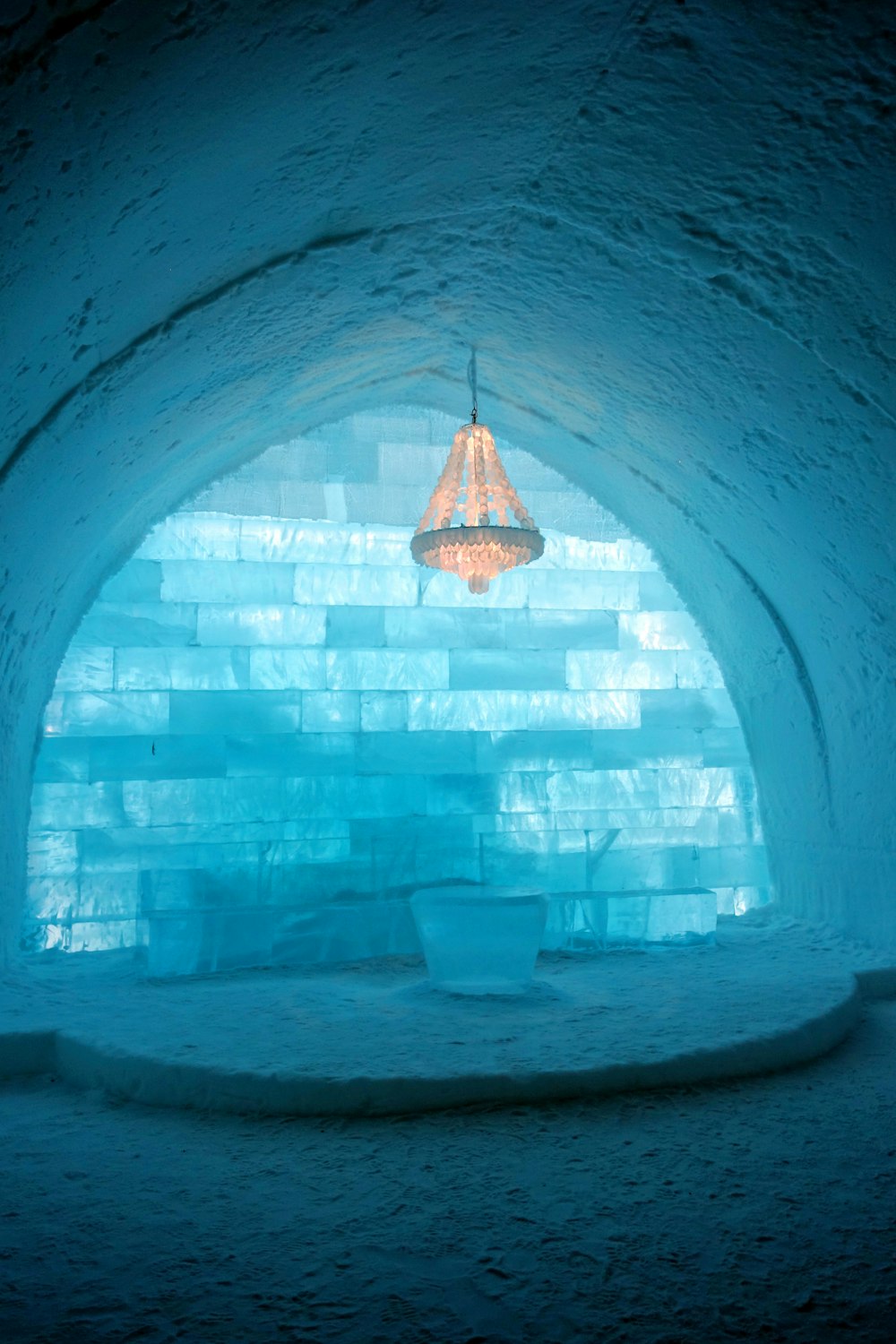 blue and white concrete tunnel