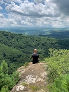 man in black shirt sitting on rock during daytime