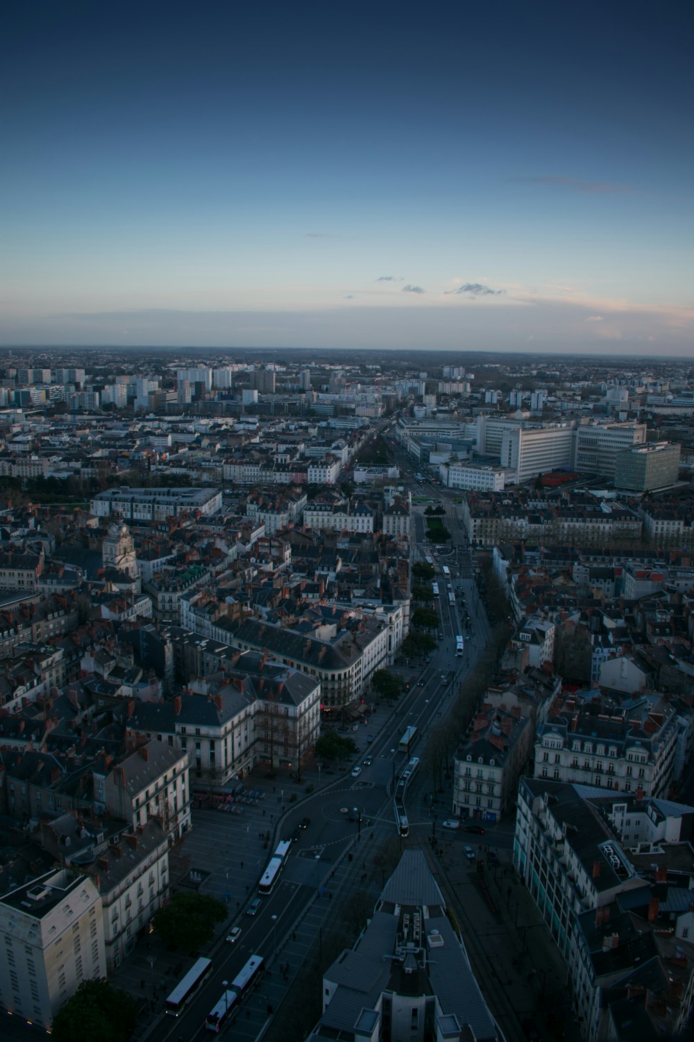 aerial view of city buildings during night time