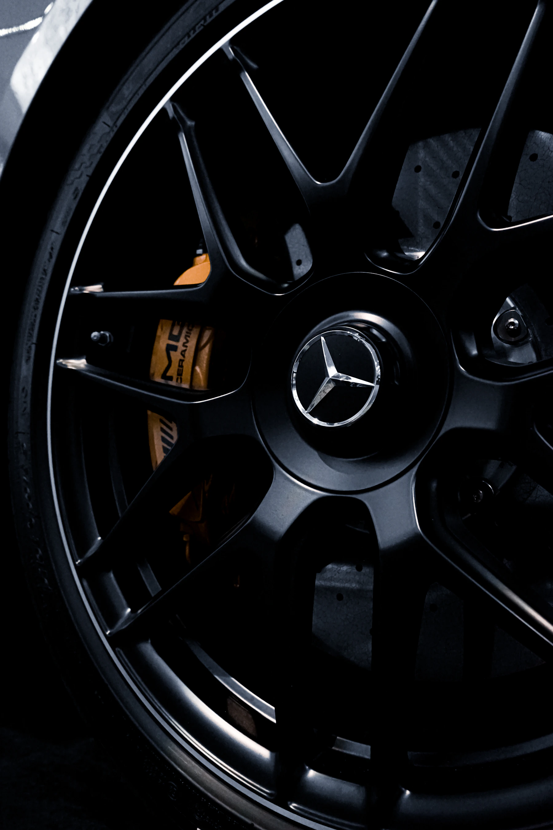 Mercedes AMG alloy wheel with yellow brake caliper