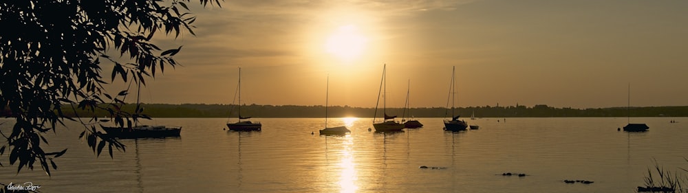 silhouette of 2 boat on sea during sunset