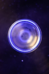 blue and white round glass